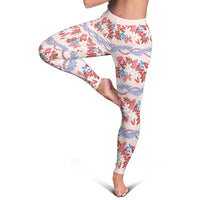 Monstera Tiare Plumeria Lei Pattern Leggings Red Version LT01 - Polynesian Pride