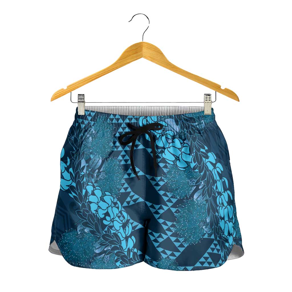 Naval Night Aloha Hawaii Shorts for Women Hawaiian Kakau Ohia Lehua Lei - Polynesian Pride
