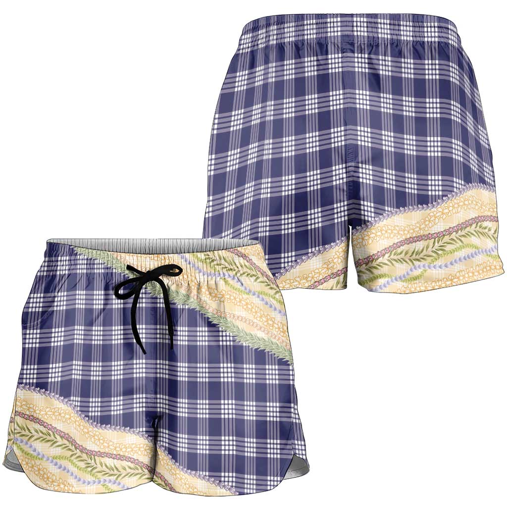 Navy Palaka Hawaii Leis Elegant Vibes Shorts for Women LT14 - Polynesian Pride