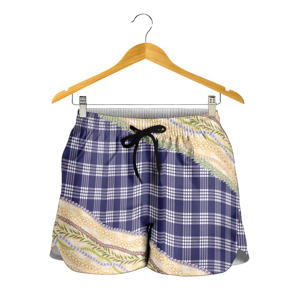 Navy Palaka Hawaii Leis Elegant Vibes Shorts for Women LT14 - Polynesian Pride