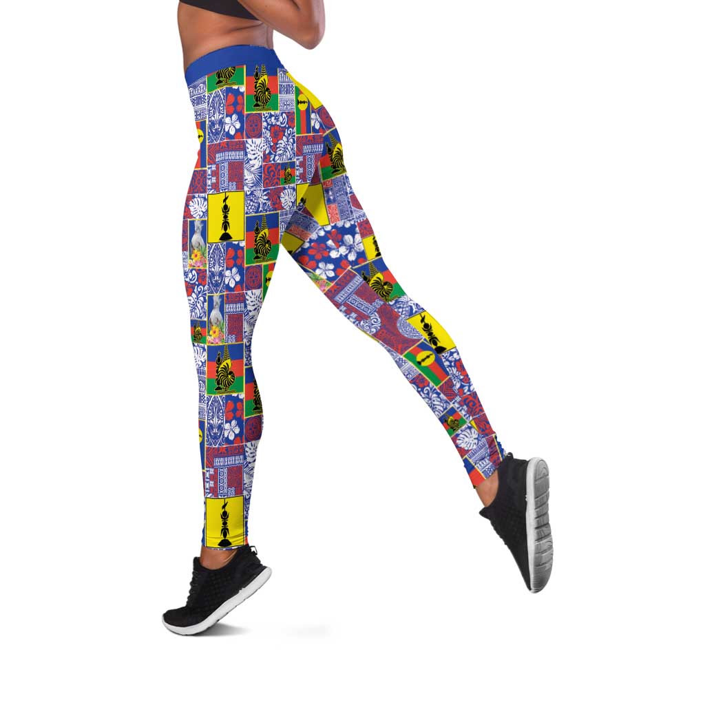 New Caledonia Joyeux Noel Leggings Pacific Patchwork Xmas Vibes LT9 Blue - Polynesian Pride