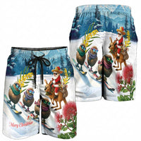 New Zealand and Australia Merry Christmas Shorts for Men Kiwi Birds Skiing and Koala Santa Riding Kangaroo