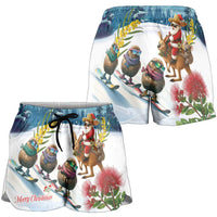 New Zealand and Australia Merry Christmas Shorts for Women Kiwi Birds Skiing and Koala Santa Riding Kangaroo