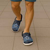 New Zealand Aotearoa Clogs Shoes Blue Taniko Art Maori Pattern - Polynesian Pride