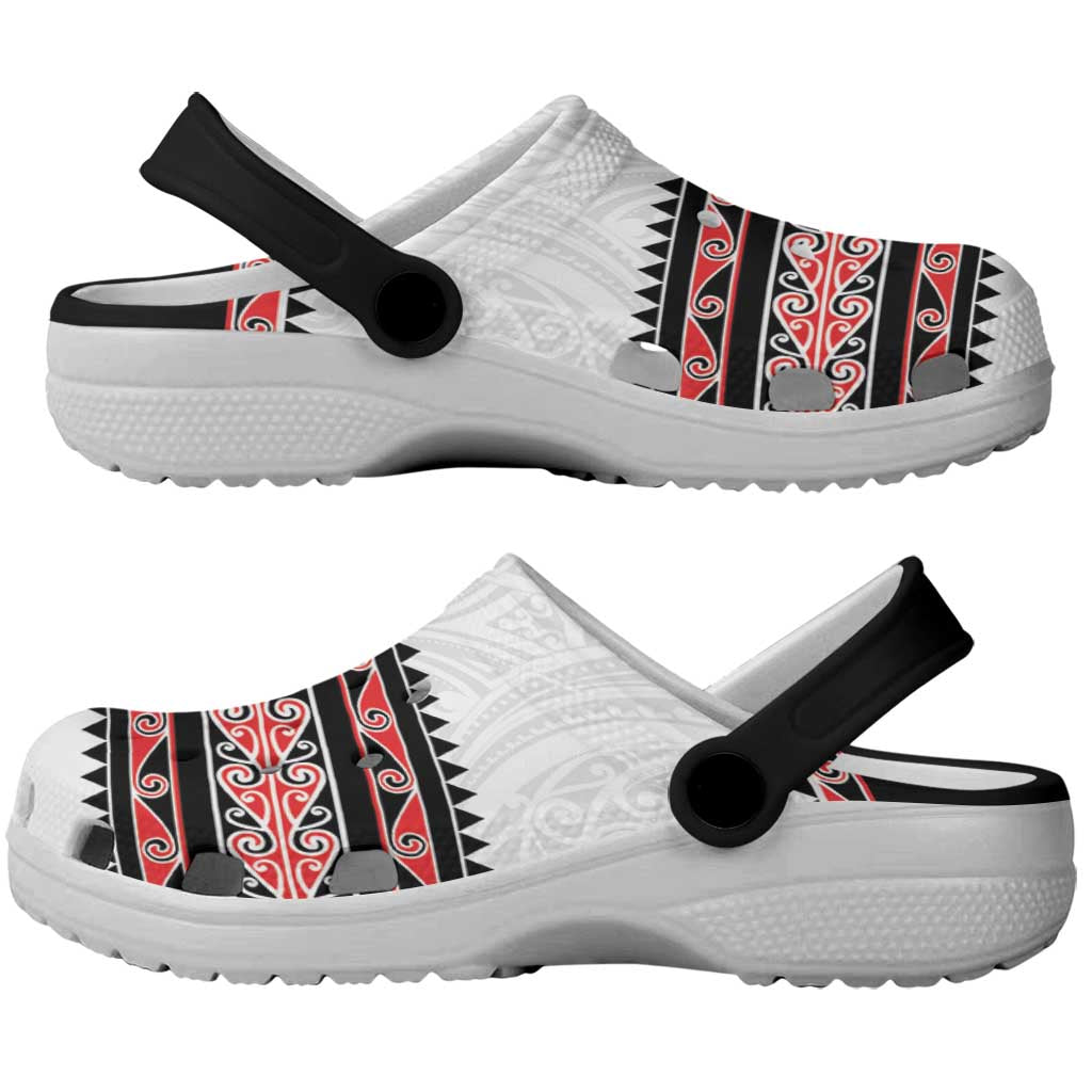 New Zealand Aotearoa Clogs Shoes With Kowhaiwhai Pattern Red Version - Polynesian Pride