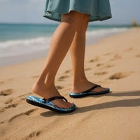 New Zealand Aotearoa Darts Masters Flip Flops Maori Art Tattoo with Tribal Dart Symbol Blue - Polynesian Pride