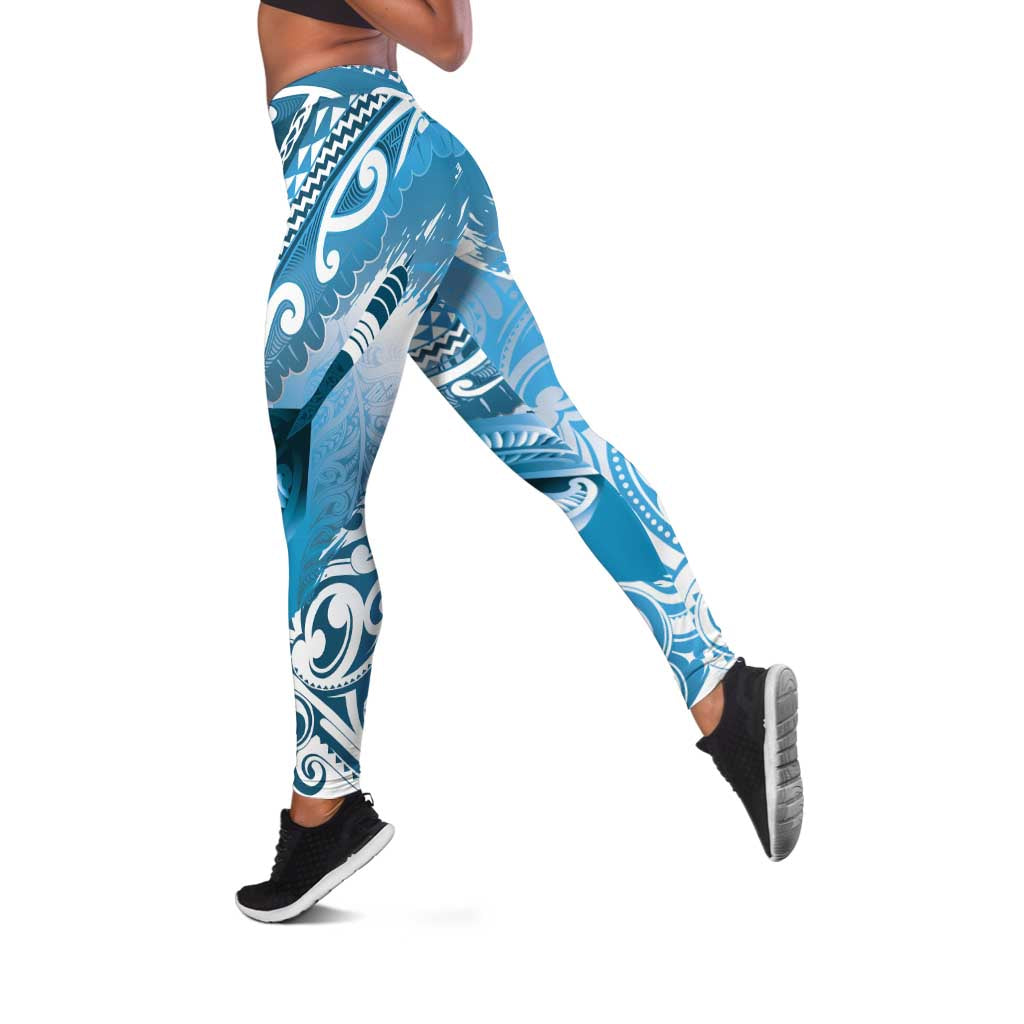 New Zealand Aotearoa Darts Masters Leggings Maori Art Tattoo with Tribal Dart Symbol Blue - Polynesian Pride