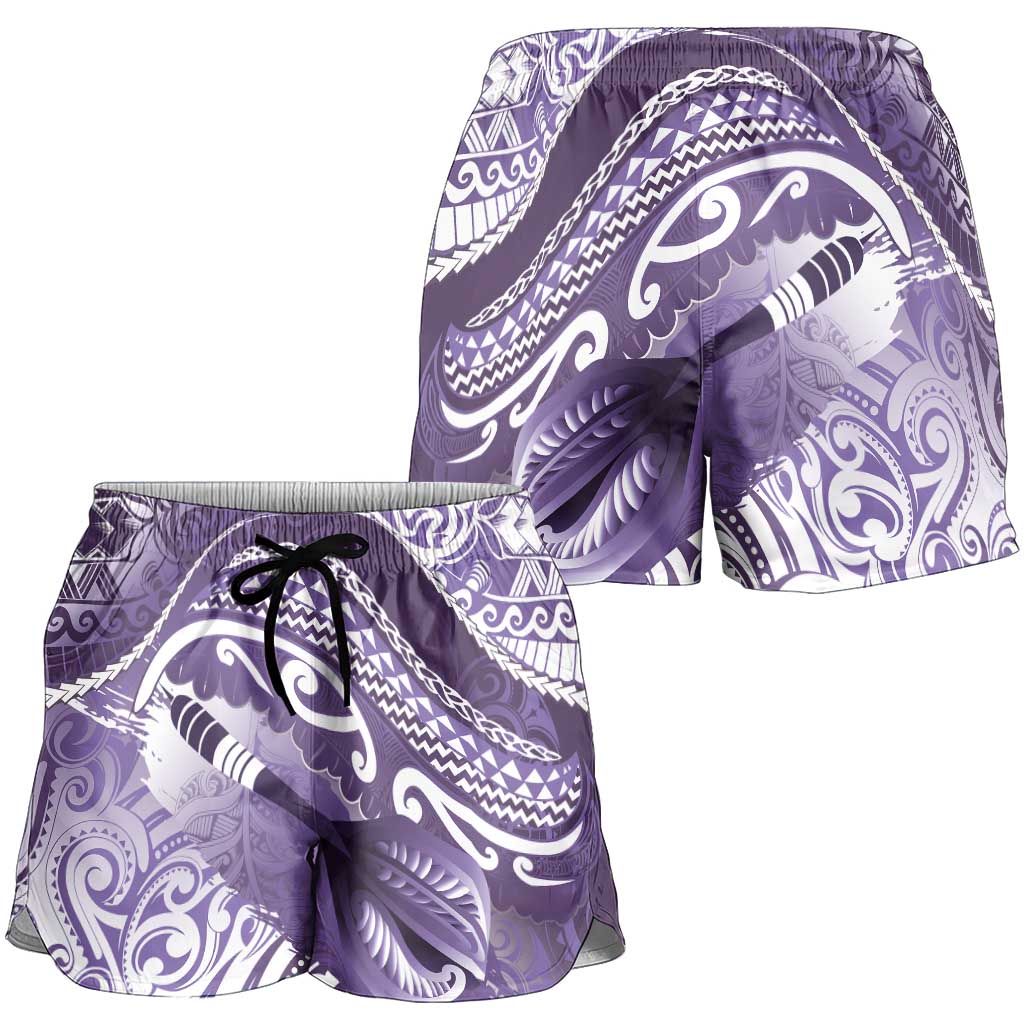New Zealand Aotearoa Darts Masters Shorts for Women Maori Art Tattoo with Tribal Dart Symbol Purple - Polynesian Pride