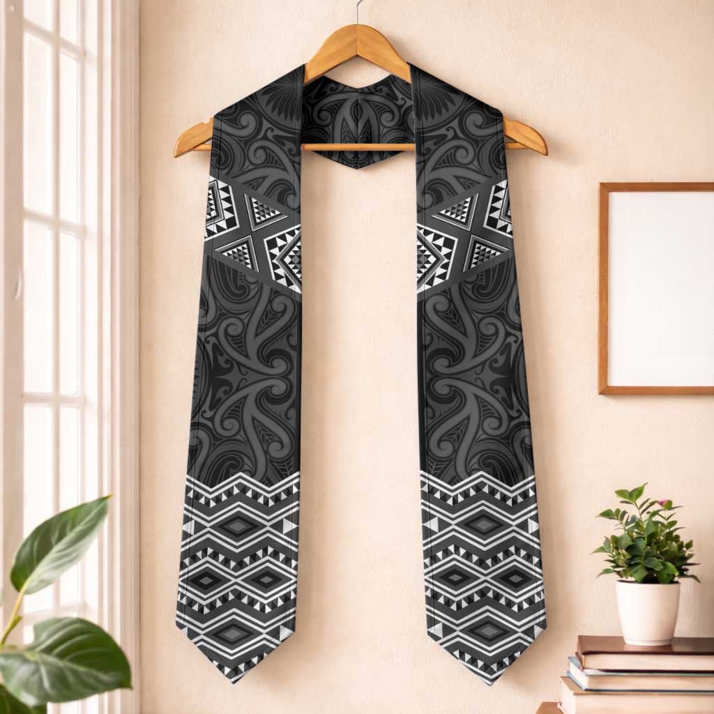 New Zealand Aotearoa Graduation Stole Black Taniko Art Maori Pattern LT05 One Size Black - Polynesian Pride