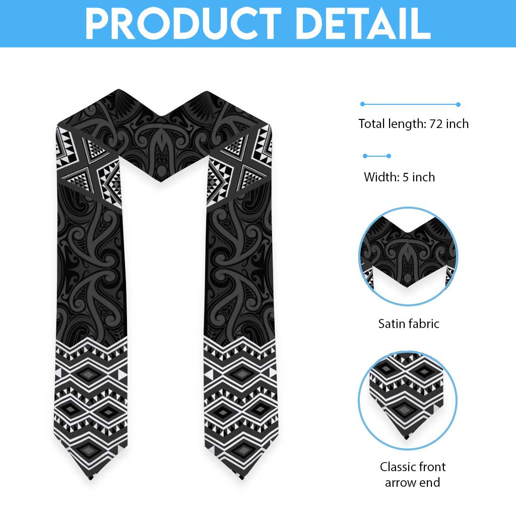 New Zealand Aotearoa Graduation Stole Black Taniko Art Maori Pattern LT05 - Polynesian Pride