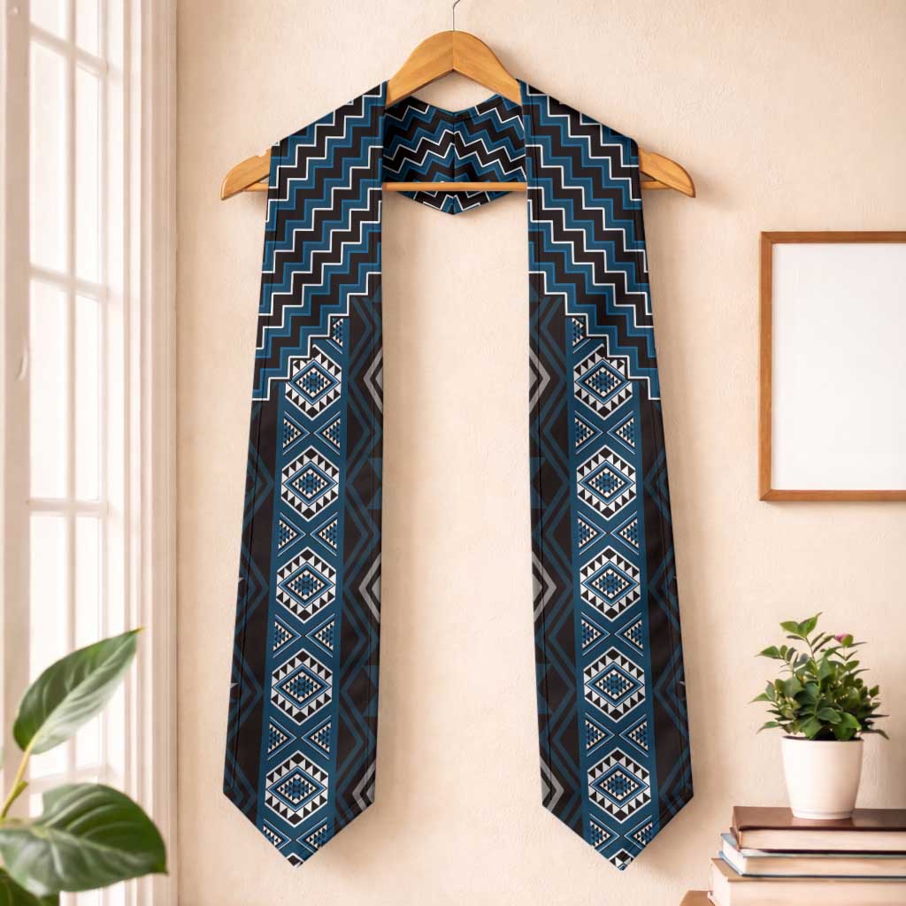 New Zealand Aotearoa Graduation Stole Blue Poutama With Taniko Pattern LT05 One Size Blue - Polynesian Pride