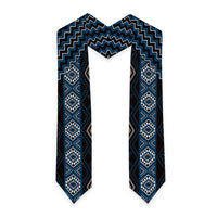 New Zealand Aotearoa Graduation Stole Blue Poutama With Taniko Pattern LT05 - Polynesian Pride