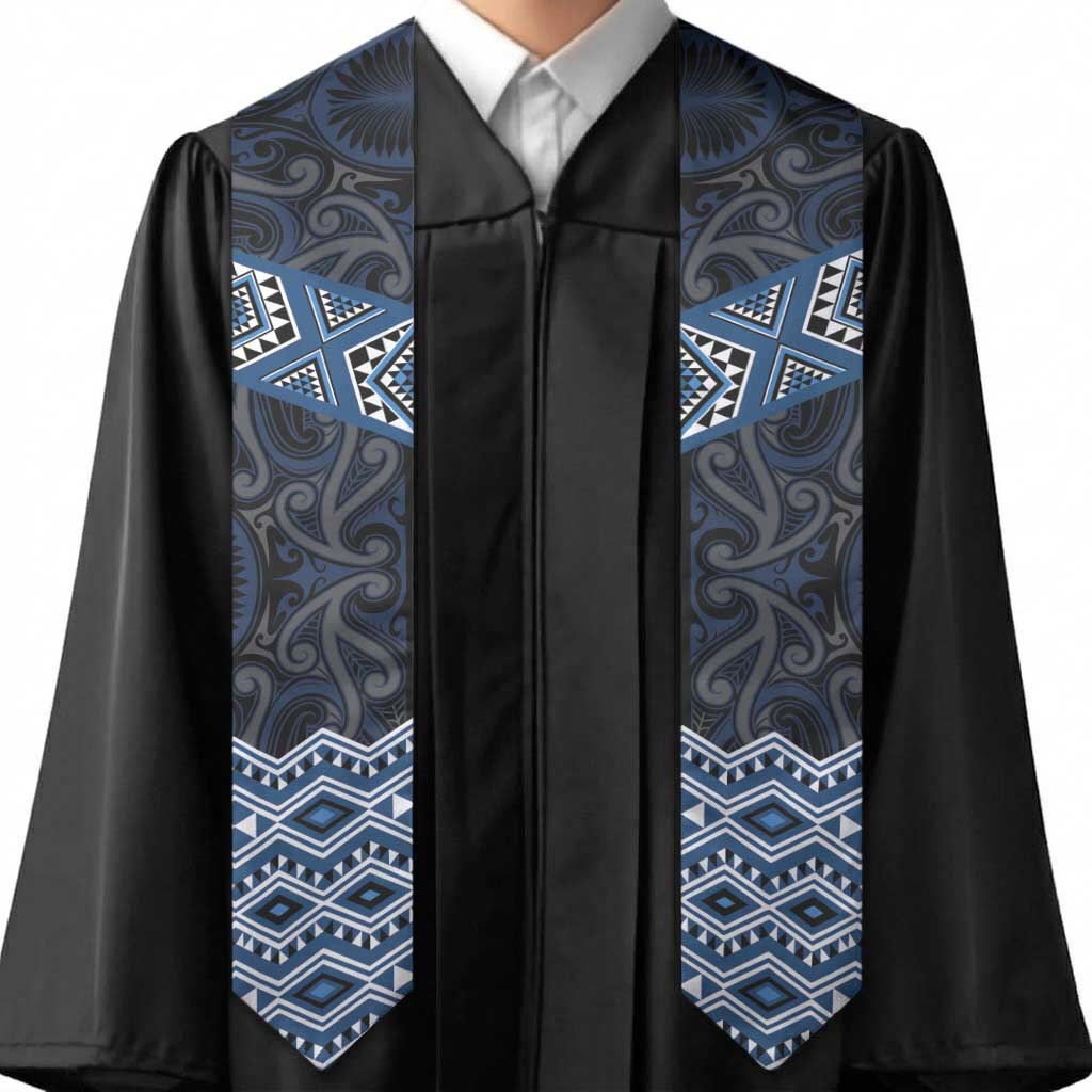 New Zealand Aotearoa Graduation Stole Blue Taniko Art Maori Pattern LT05 - Polynesian Pride