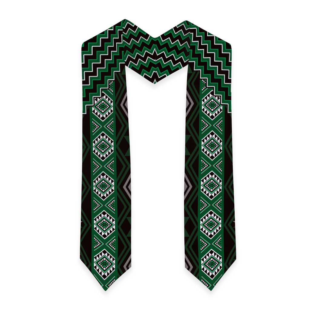 New Zealand Aotearoa Graduation Stole Green Poutama With Taniko Pattern LT05 - Polynesian Pride