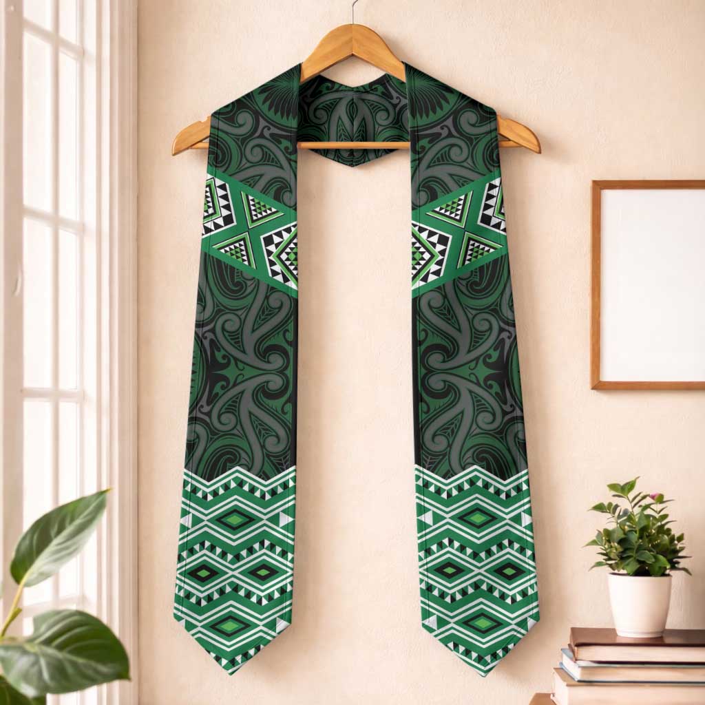 New Zealand Aotearoa Graduation Stole Green Taniko Art Maori Pattern LT05 One Size Green - Polynesian Pride