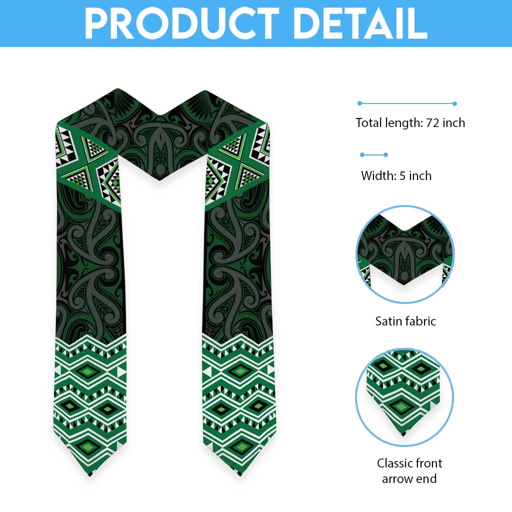 New Zealand Aotearoa Graduation Stole Green Taniko Art Maori Pattern LT05 - Polynesian Pride