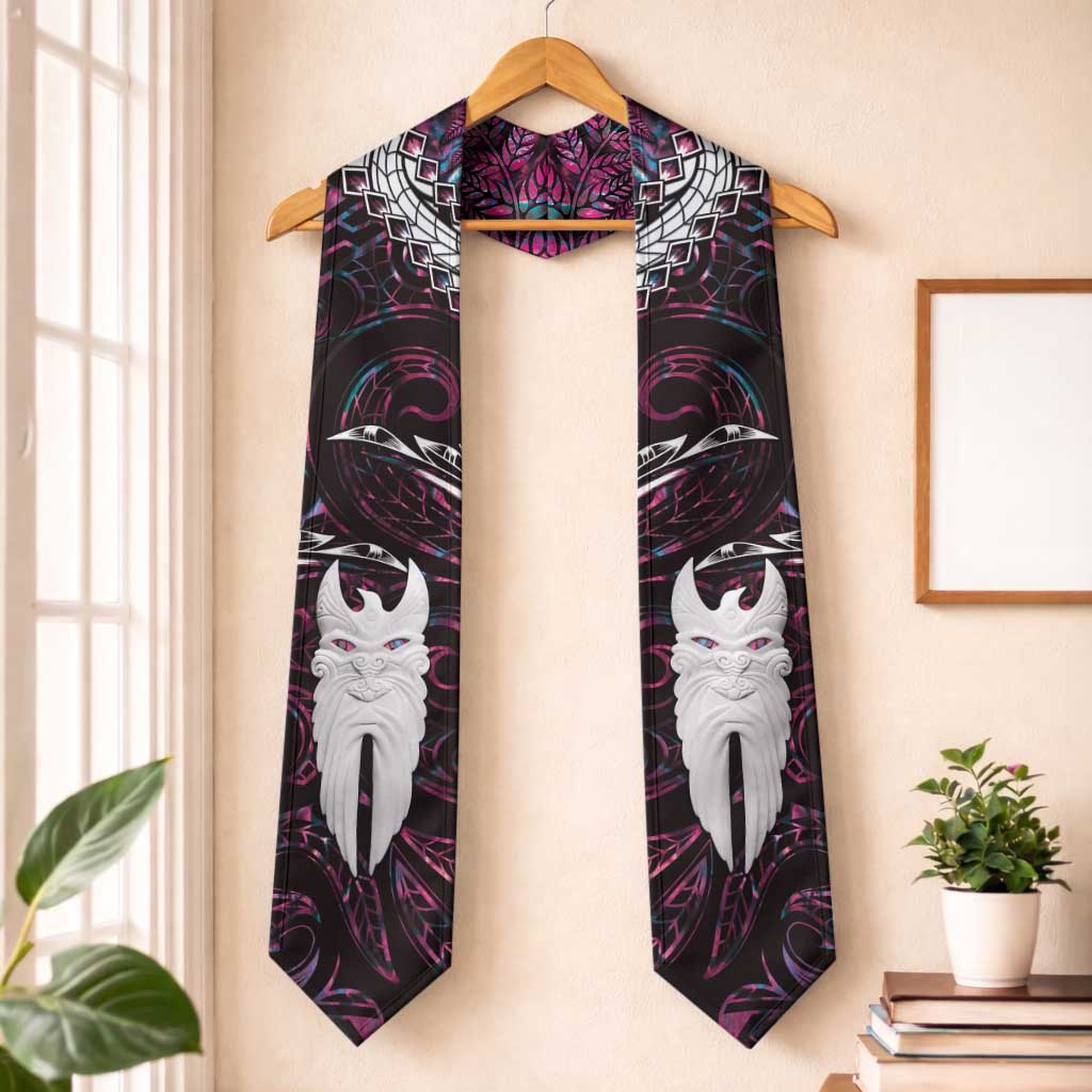 New Zealand Aotearoa Graduation Stole Maori Hei Rehua Paua Shell Glitter Pink LT05 One Size Pink - Polynesian Pride