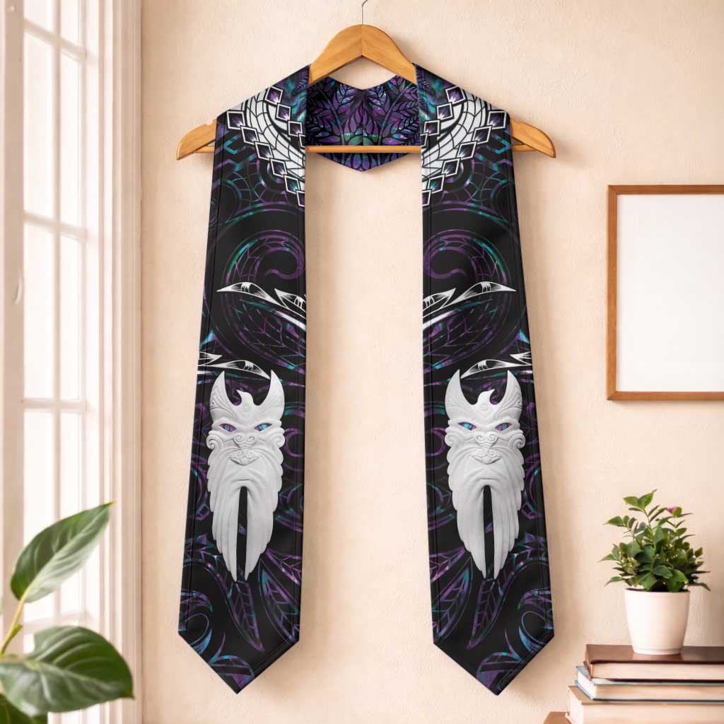 New Zealand Aotearoa Graduation Stole Maori Hei Rehua Paua Shell Glitter Purple LT05 One Size Purple - Polynesian Pride