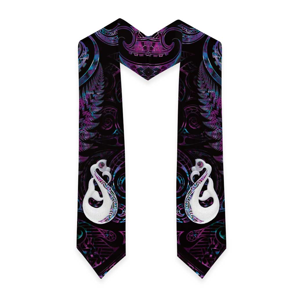New Zealand Aotearoa Graduation Stole Maori Manaia Paua Shell Glitter Purple LT05 - Polynesian Pride