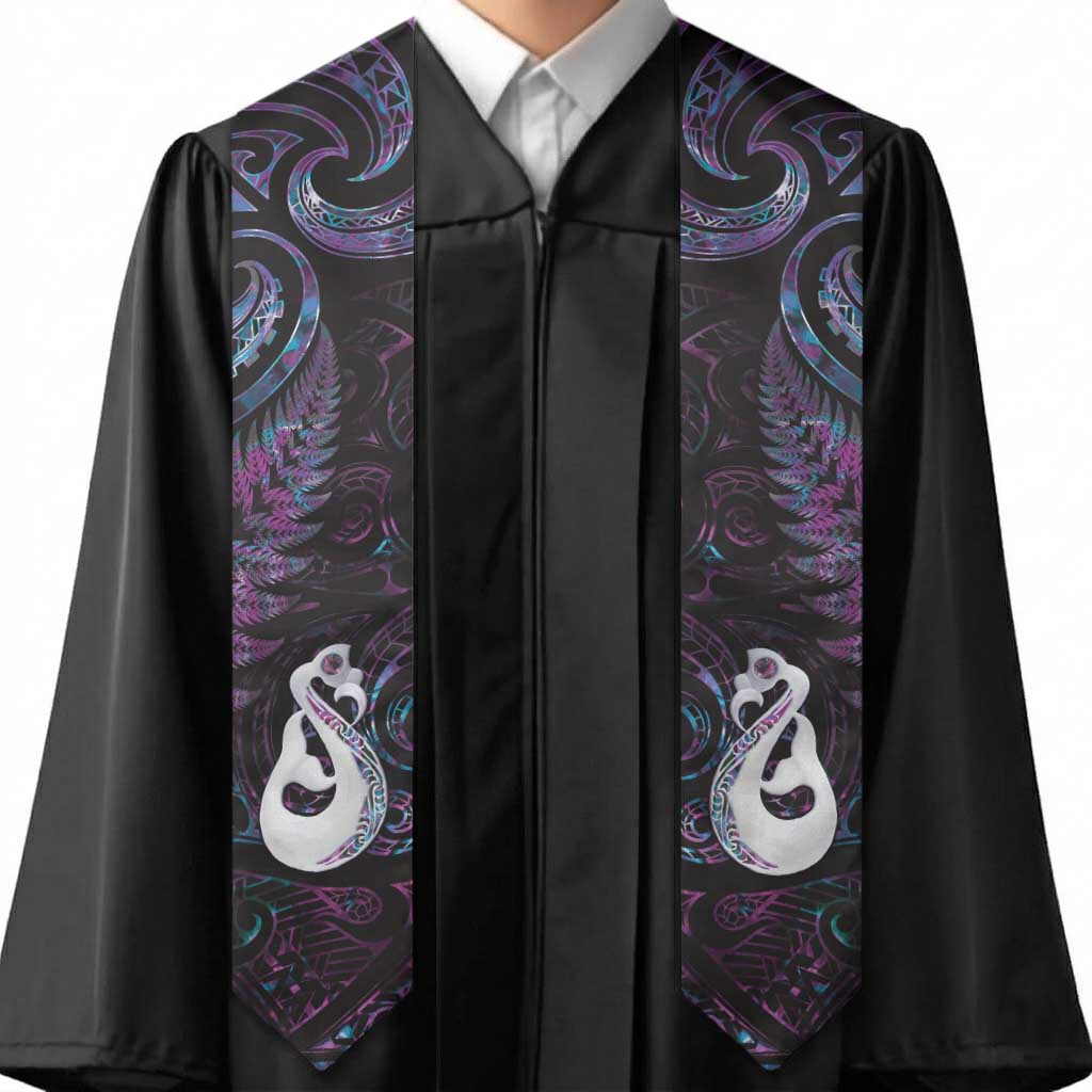 New Zealand Aotearoa Graduation Stole Maori Manaia Paua Shell Glitter Purple LT05 - Polynesian Pride