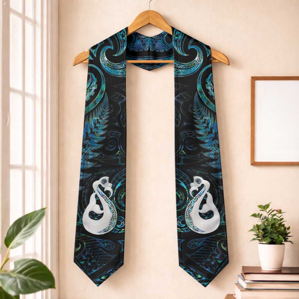 New Zealand Aotearoa Graduation Stole Maori Manaia Paua Shell Glitter Turquoise LT05 One Size Turquoise - Polynesian Pride
