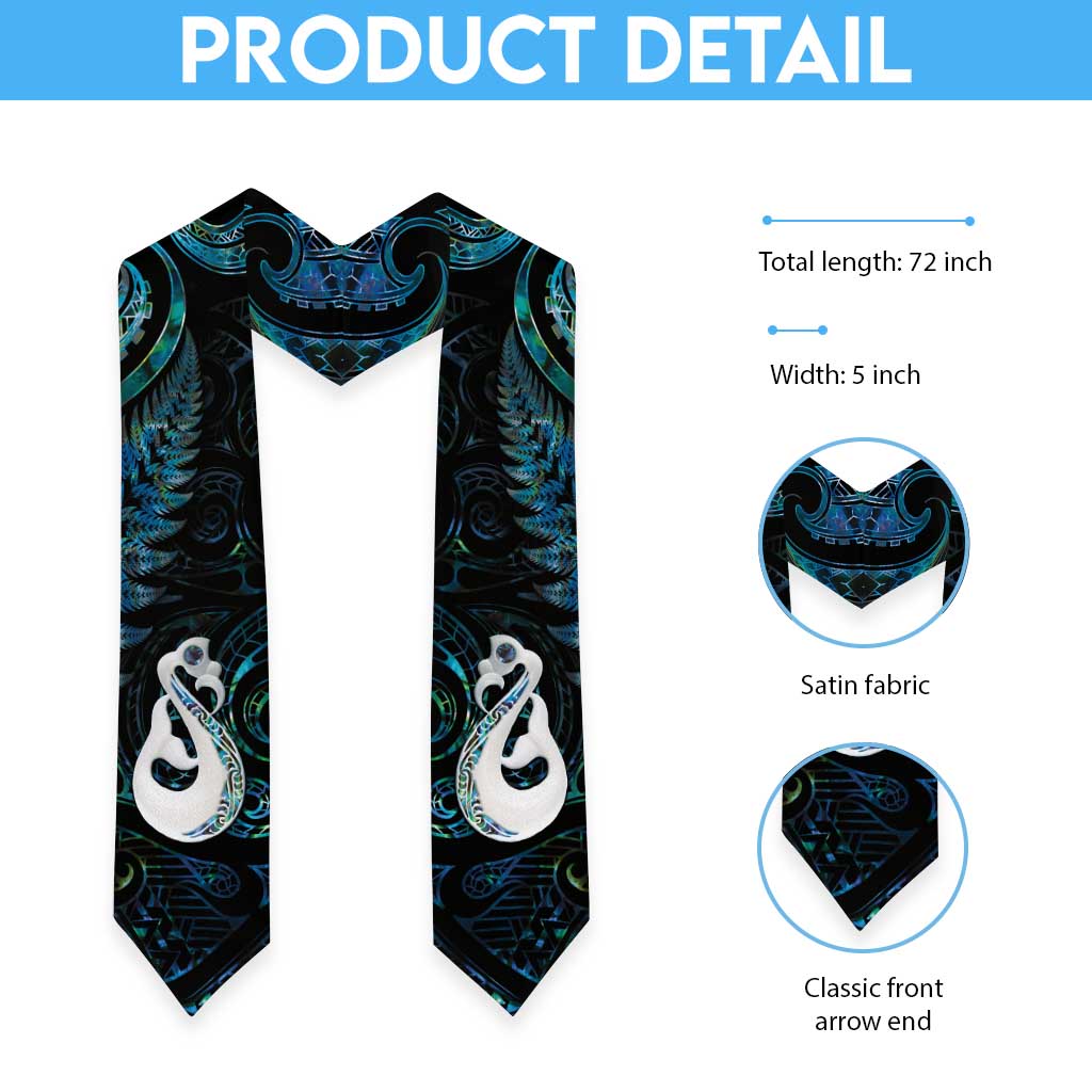 New Zealand Aotearoa Graduation Stole Maori Manaia Paua Shell Glitter Turquoise LT05 - Polynesian Pride