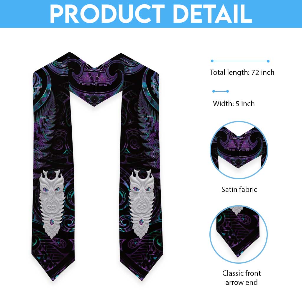 New Zealand Aotearoa Graduation Stole Maori Tane Te Waiora Paua Shell Glitter Purple LT05 - Polynesian Pride