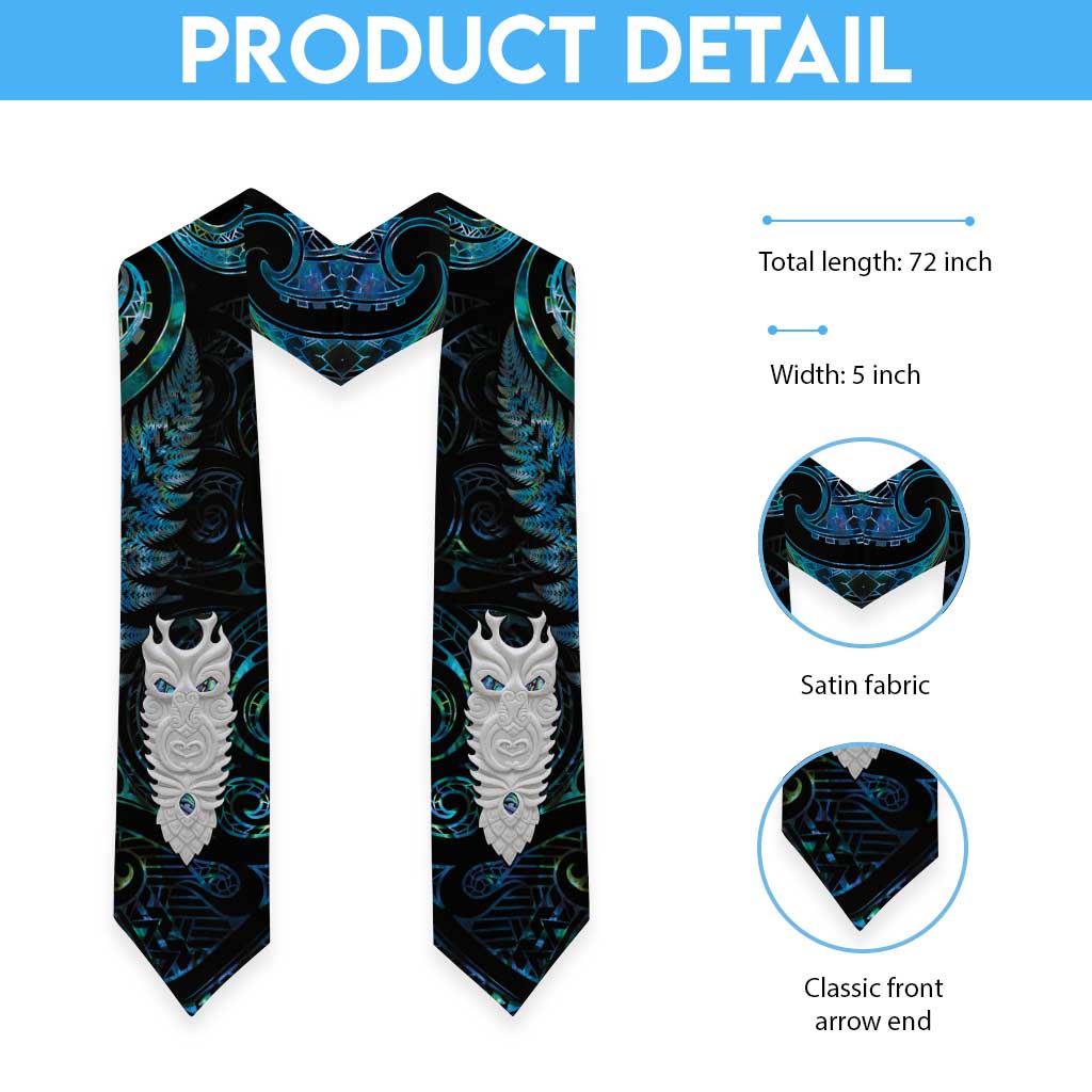 New Zealand Aotearoa Graduation Stole Maori Tane Te Waiora Paua Shell Glitter Turquoise
