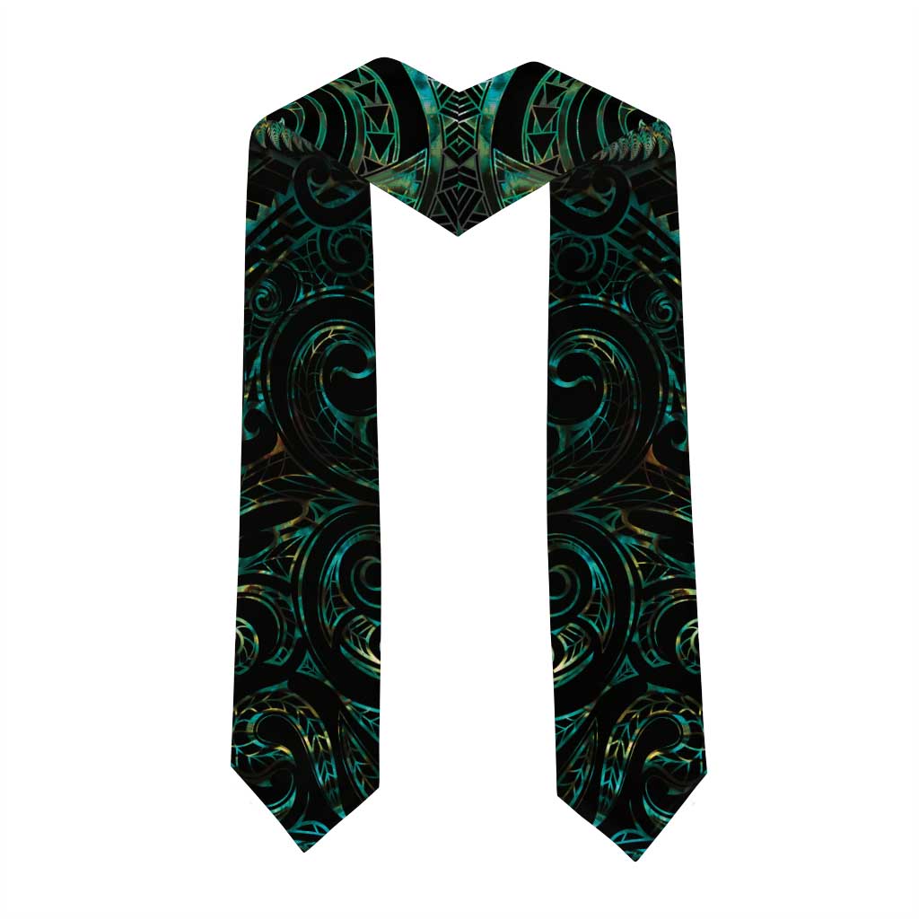 New Zealand Aotearoa Graduation Stole Maori Wheku Paua Shell Glitter Green LT05 - Polynesian Pride