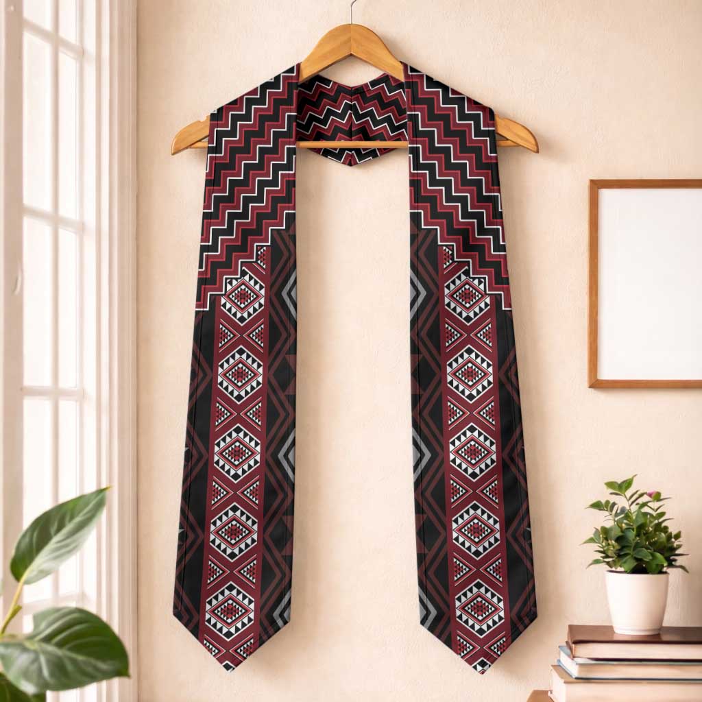 New Zealand Aotearoa Graduation Stole Red Poutama With Taniko Pattern LT05 One Size Red - Polynesian Pride
