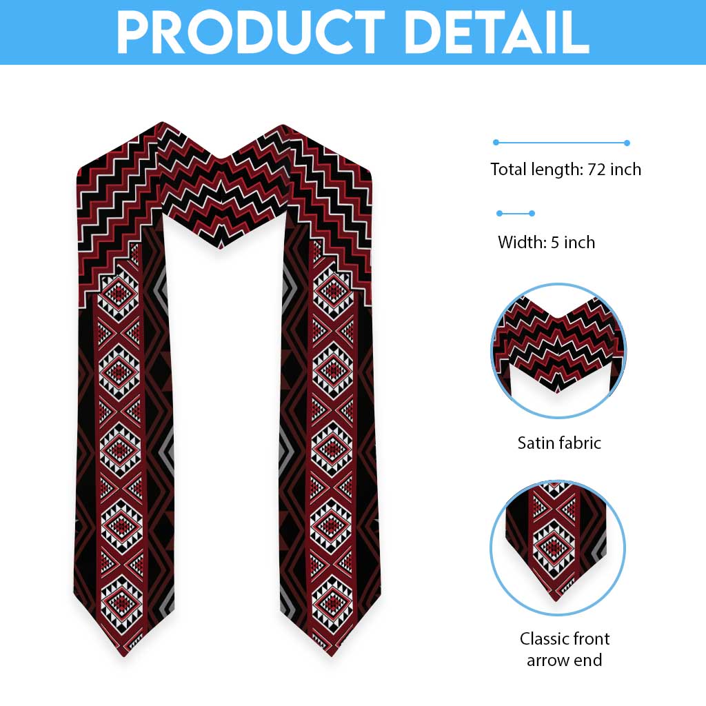 New Zealand Aotearoa Graduation Stole Red Poutama With Taniko Pattern LT05 - Polynesian Pride