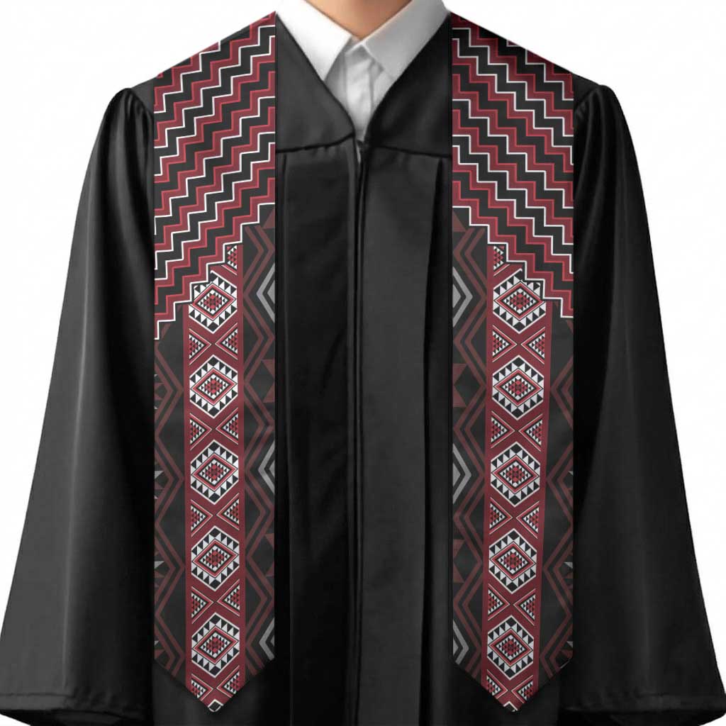 New Zealand Aotearoa Graduation Stole Red Poutama With Taniko Pattern LT05 - Polynesian Pride