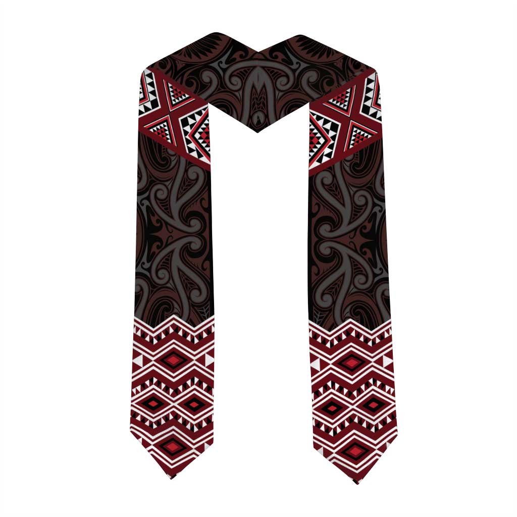 New Zealand Aotearoa Graduation Stole Red Taniko Art Maori Pattern LT05 - Polynesian Pride