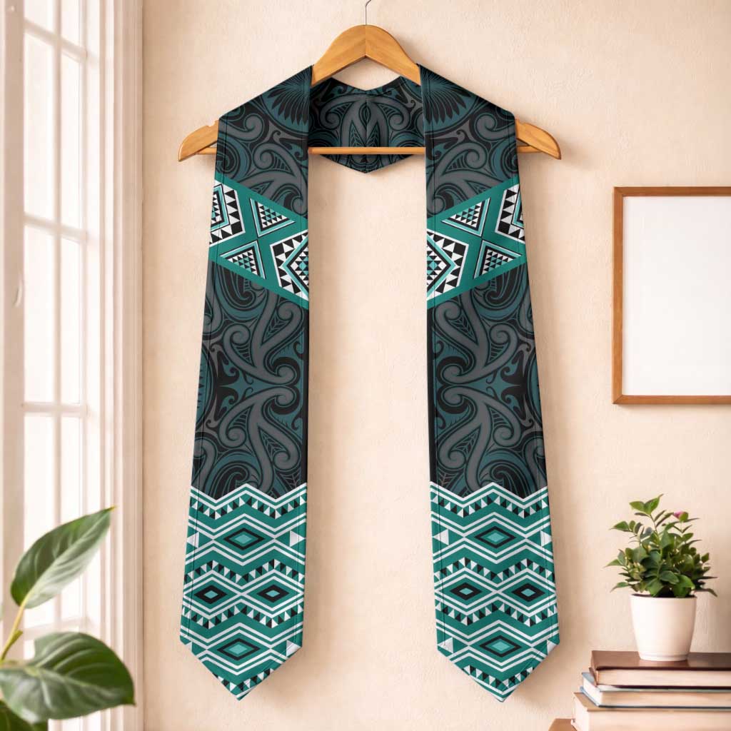 New Zealand Aotearoa Graduation Stole Turquoise Taniko Art Maori Pattern LT05 One Size Turquoise - Polynesian Pride