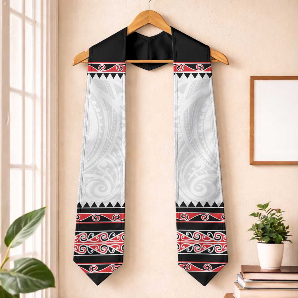 New Zealand Aotearoa Graduation Stole With Kowhaiwhai Pattern Red Version LT05 One Size Red - Polynesian Pride