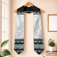 New Zealand Aotearoa Graduation Stole With Paua Shell Kowhaiwhai Pattern LT05 One Size Green - Polynesian Pride
