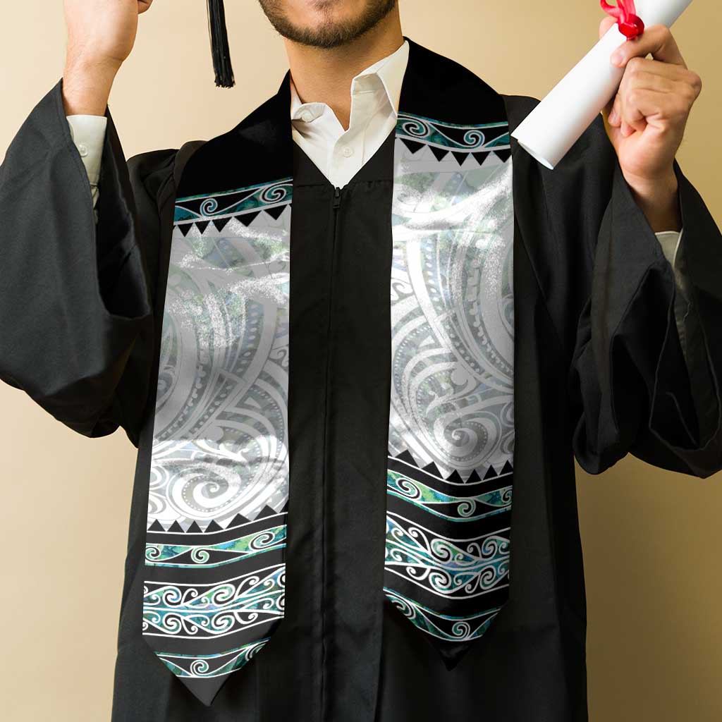 New Zealand Aotearoa Graduation Stole With Paua Shell Kowhaiwhai Pattern LT05 - Polynesian Pride