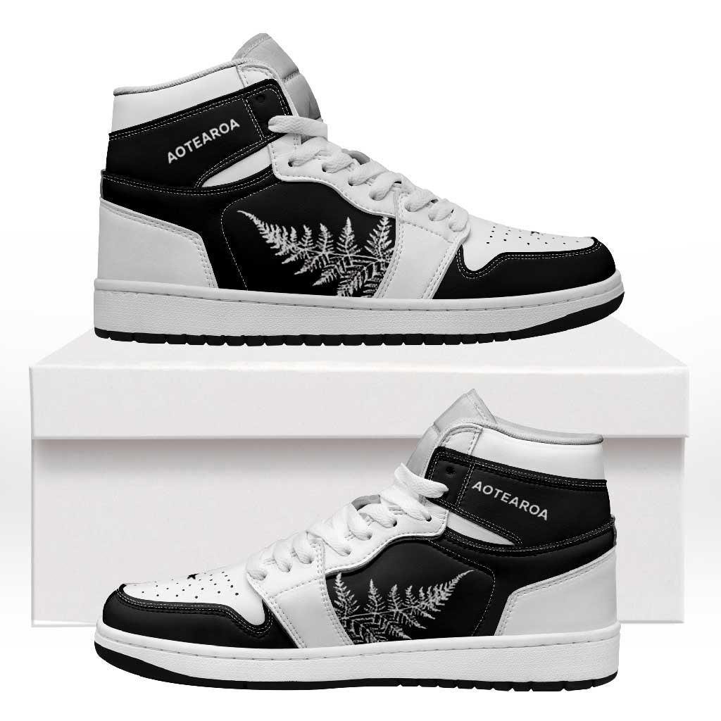 New Zealand Aotearoa Silver Fern High Sneakers AJ1 LT05 Black - Polynesian Pride