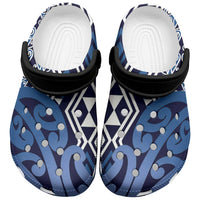 New Zealand Clogs Shoes Aotearoa Kowhaiwhai Mix Taniko Art - Blue LT14 Blue - Polynesian Pride