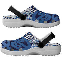 New Zealand Clogs Shoes Aotearoa Kowhaiwhai Mix Taniko Art - Blue LT14 - Polynesian Pride