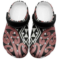 New Zealand Clogs Shoes Aotearoa Kowhaiwhai Mix Taniko Art - Brown LT14 Brown - Polynesian Pride