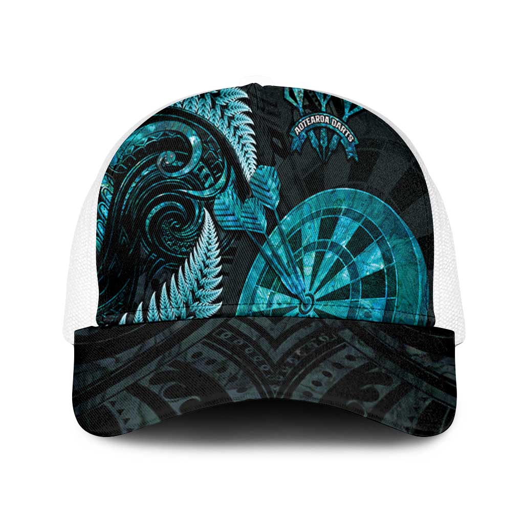 New Zealand Darts Mesh Trucker Cap Happiness Is A Tight Threesome Maori Paua Shell - Polynesian Pride