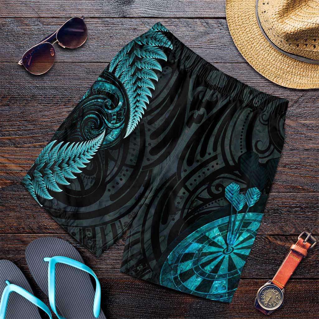 New Zealand Darts Shorts for Men Happiness Is A Tight Threesome Maori Paua Shell LT14 Turquoise - Polynesian Pride