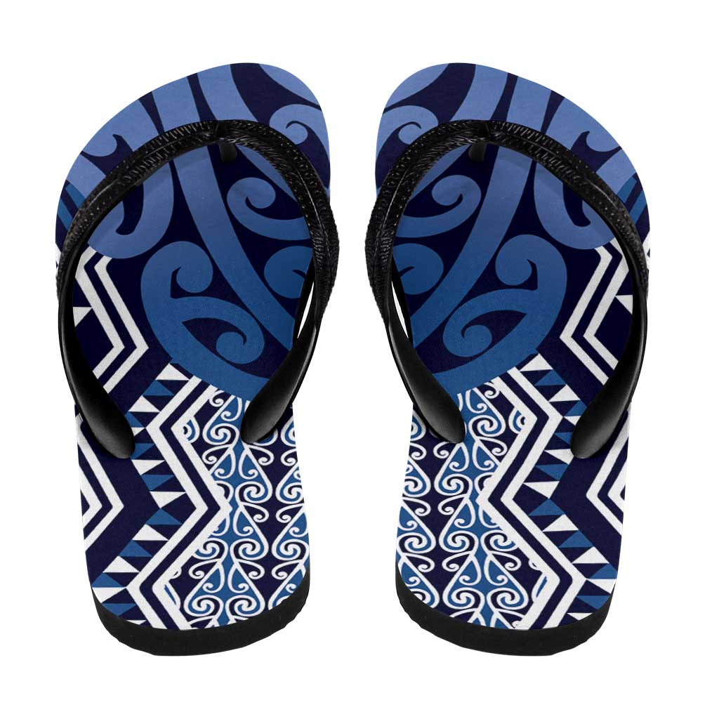New Zealand Flip Flops Aotearoa Kowhaiwhai Mix Taniko Art - Blue - Polynesian Pride