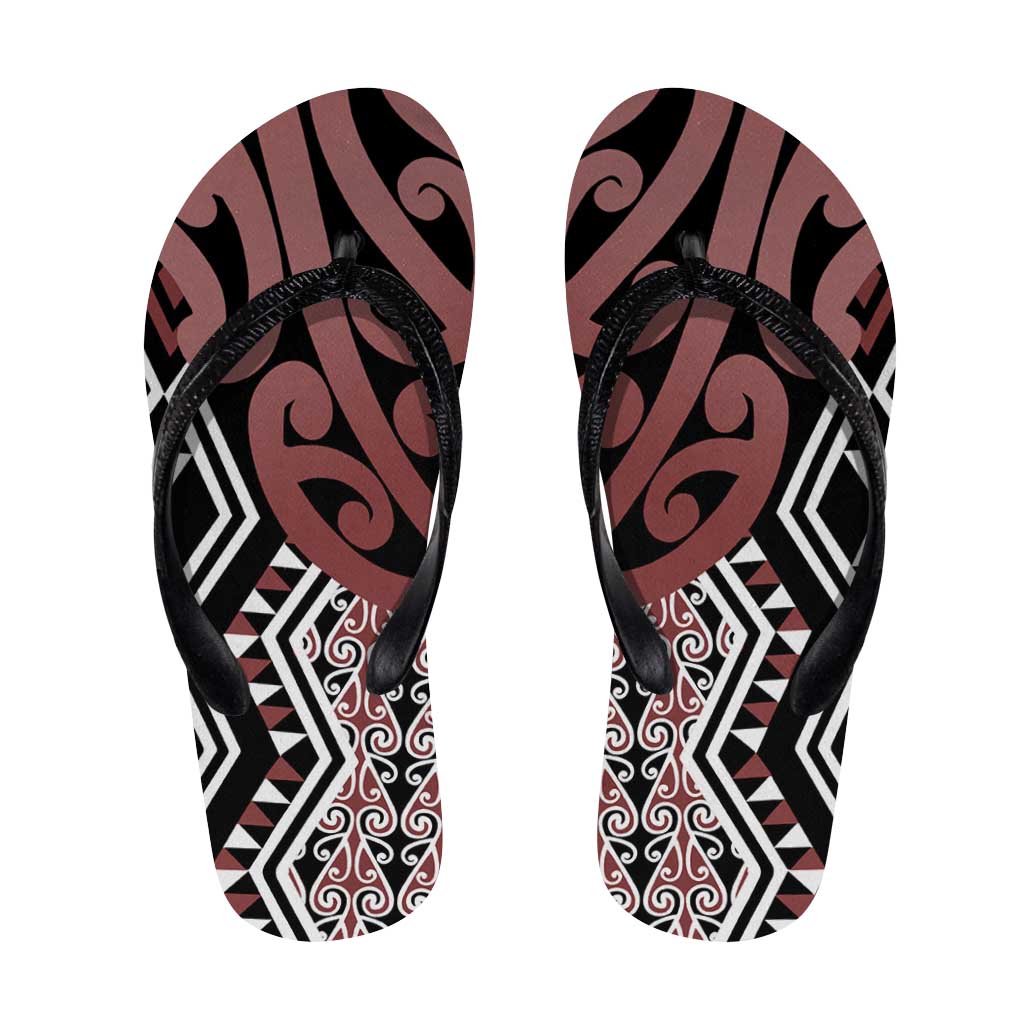 New Zealand Flip Flops Aotearoa Kowhaiwhai Mix Taniko Art - Brown - Polynesian Pride