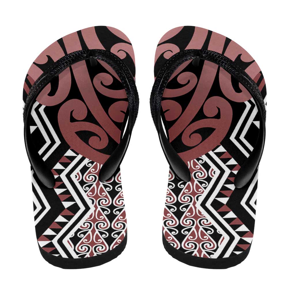 New Zealand Flip Flops Aotearoa Kowhaiwhai Mix Taniko Art - Brown - Polynesian Pride