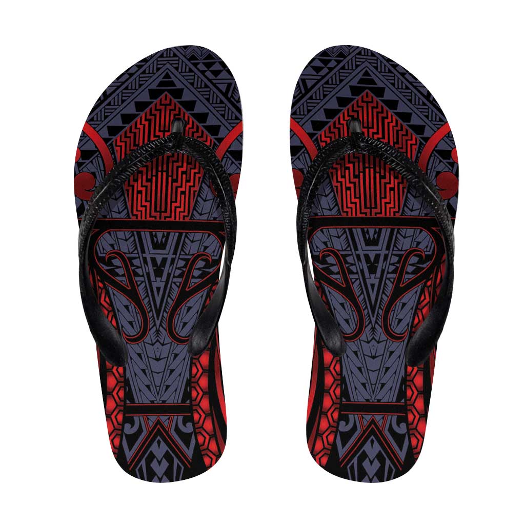 New Zealand Flip Flops Maori Kiwiana Pattern Tukutuku Motif LT9 Red - Polynesian Pride