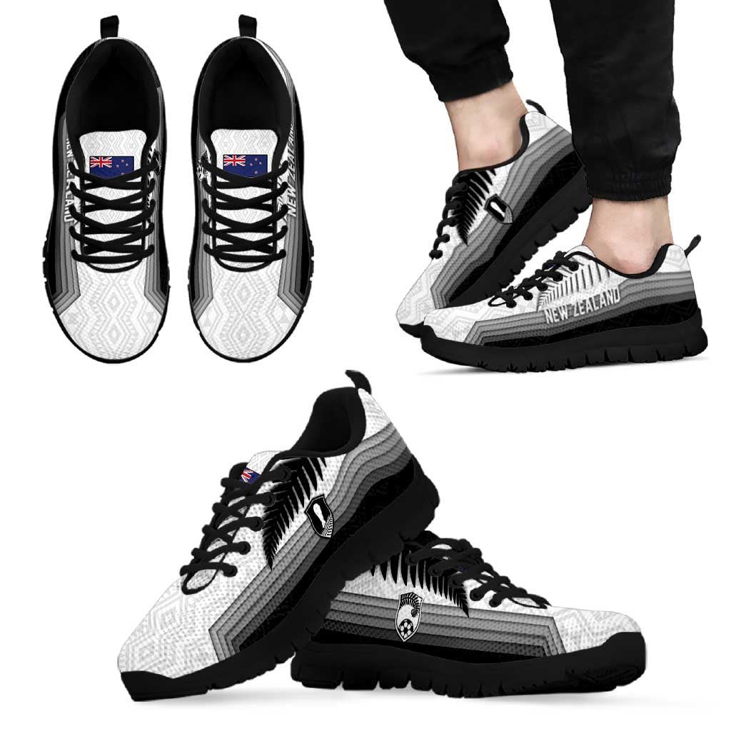 New Zealand Football Sneakers Silver Fern Maori Pattern Monochrome DT05 - Polynesian Pride