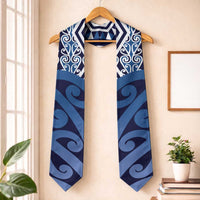 New Zealand Graduation Stole Aotearoa Kowhaiwhai Mix Taniko Art - Blue LT14 One Size Blue - Polynesian Pride