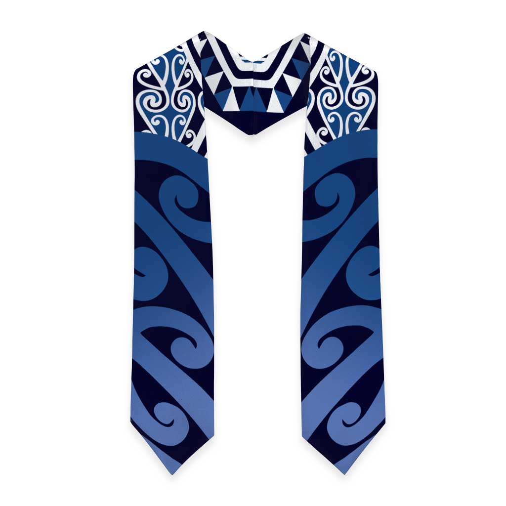 New Zealand Graduation Stole Aotearoa Kowhaiwhai Mix Taniko Art - Blue LT14 - Polynesian Pride